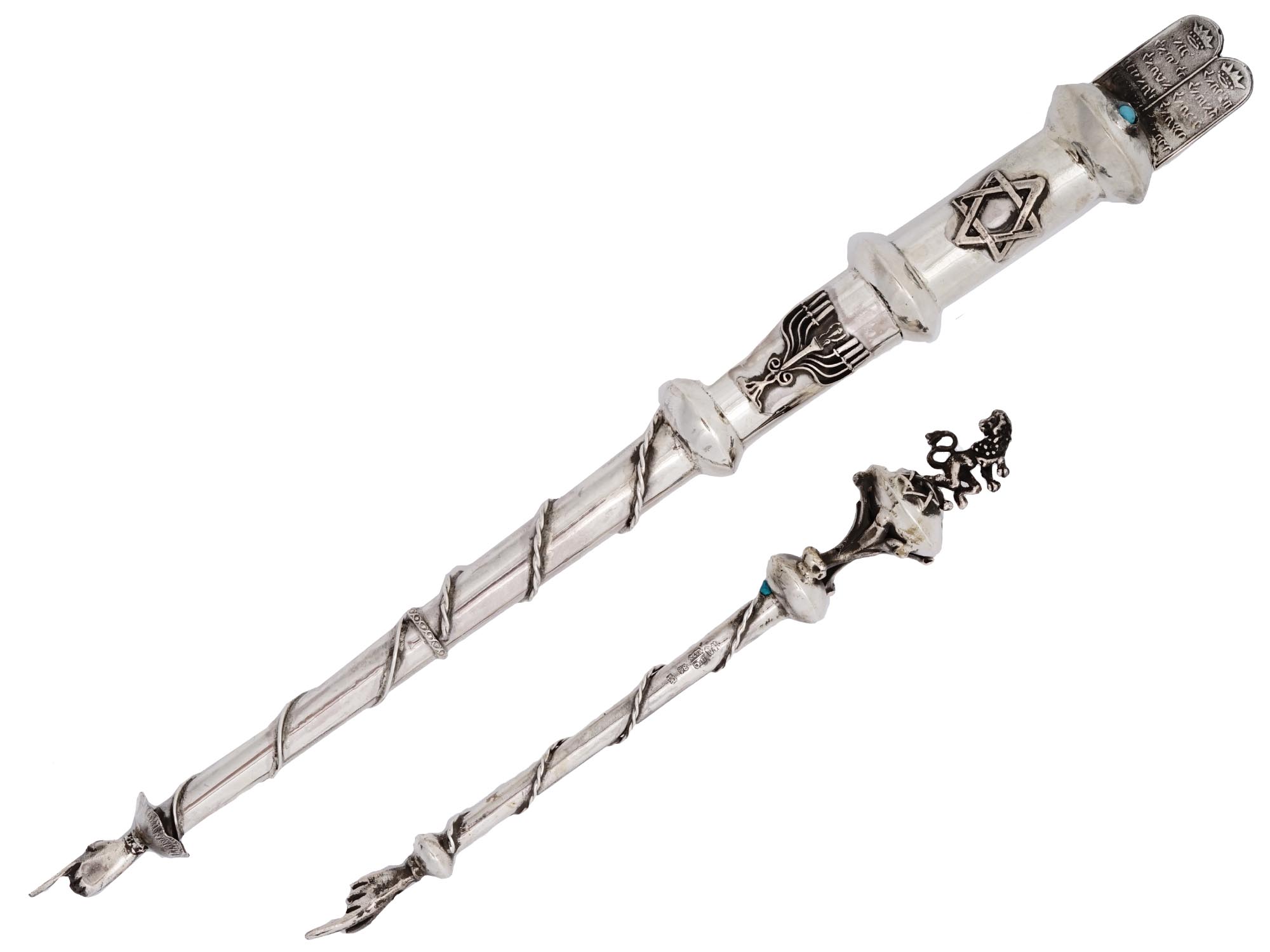 JUDAICA RUSSIAN STERLING SILVER TORAH POINTERS PIC-0